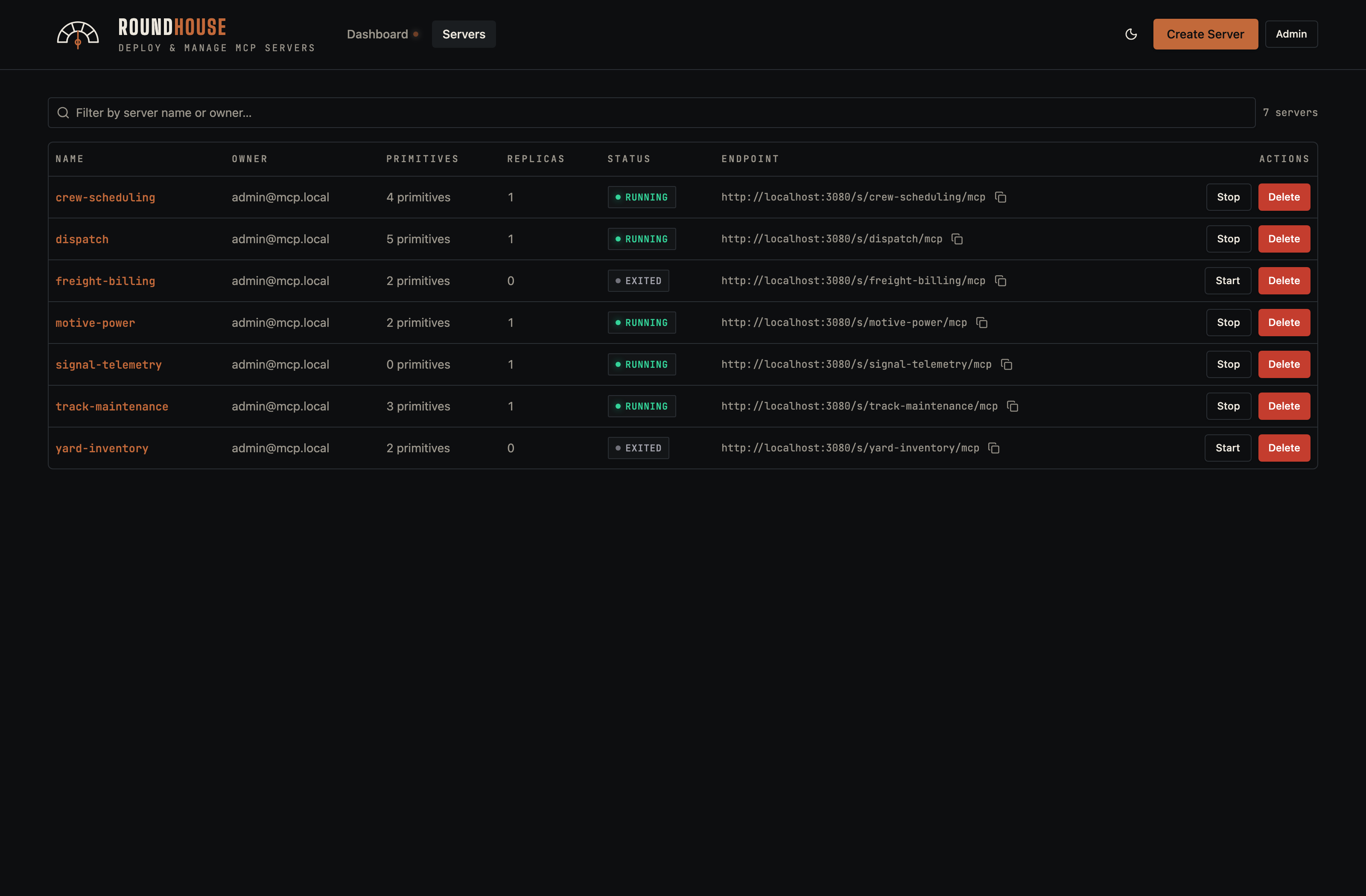 Servers list