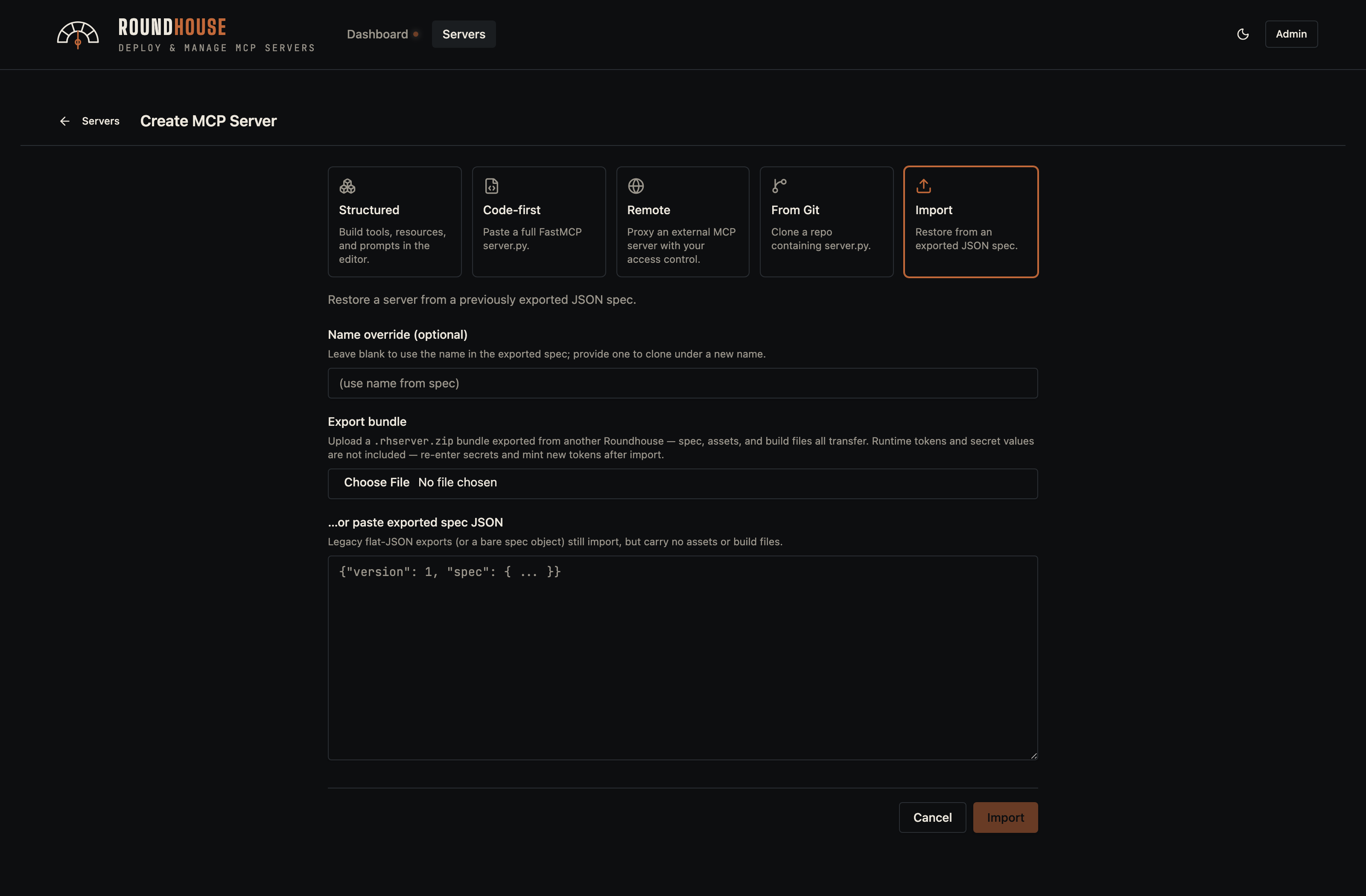Create — Import