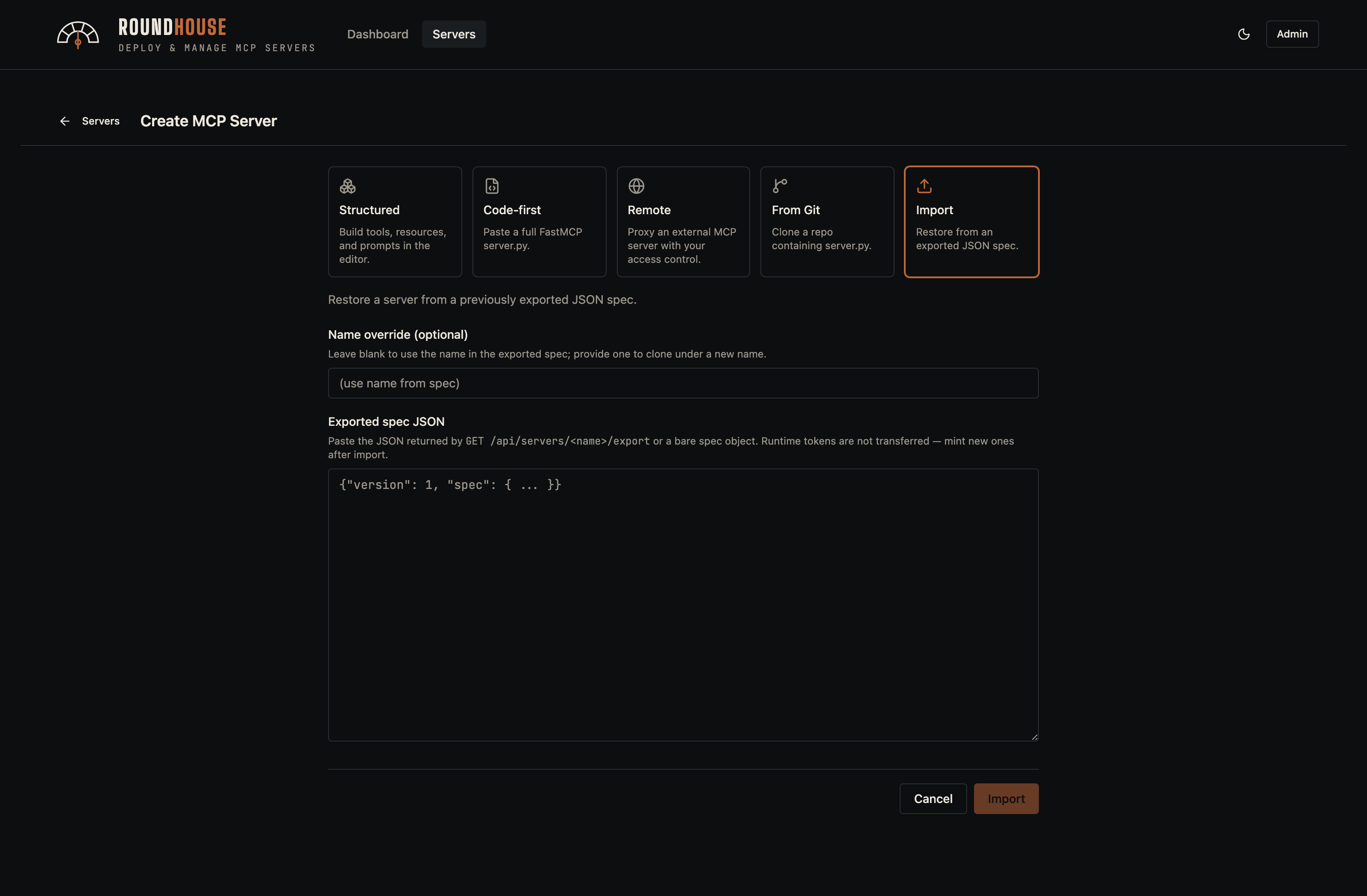 Create — Import